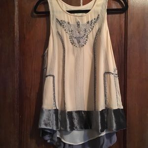 Anthro Beaded cream swing tank with velvet bottom- Moulinette Soeur